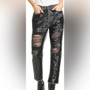 NWOT Frame basque sequin jeans straight leg high waisted SZ 25